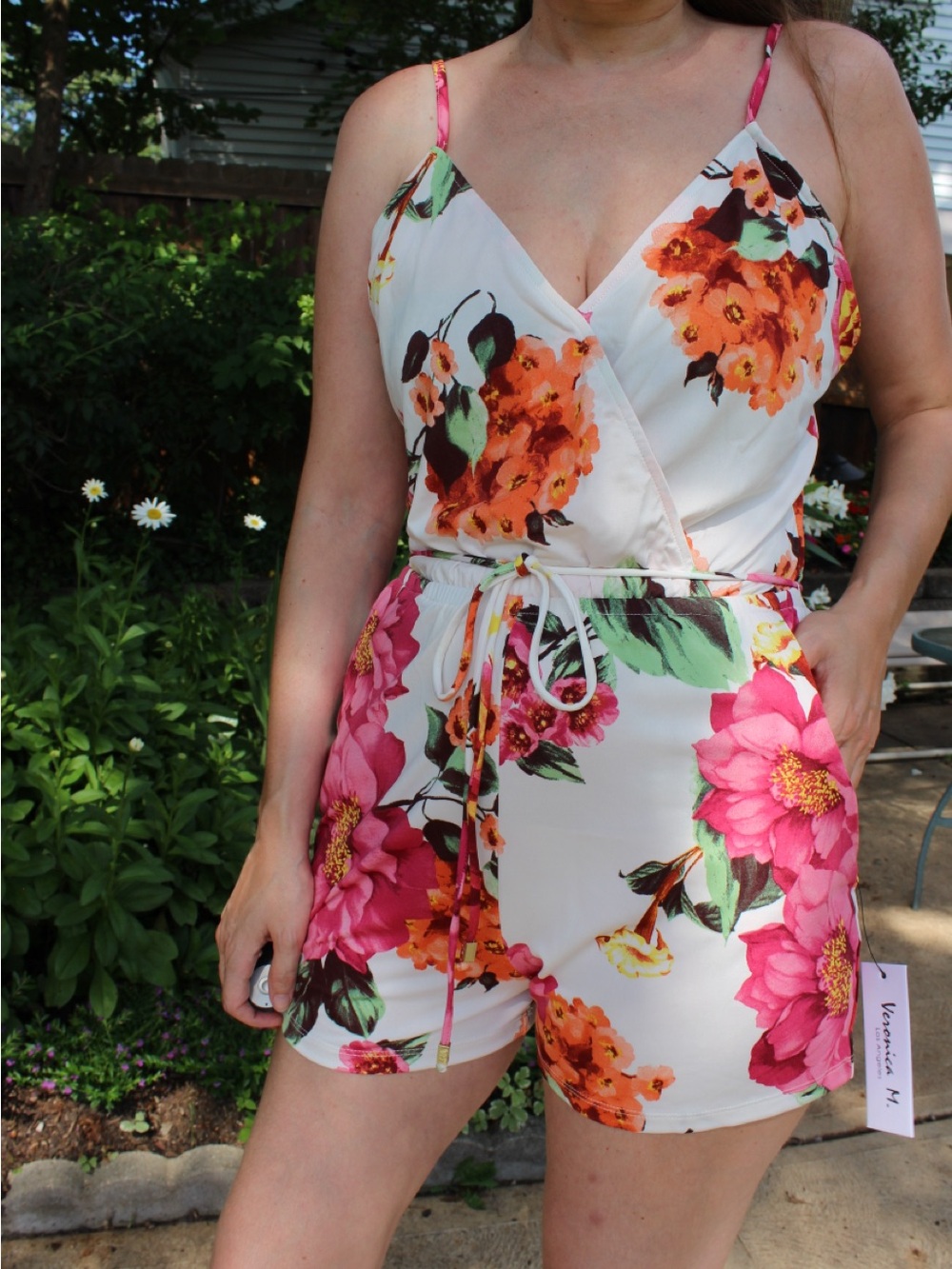 Veronica M Floral Pink Orange White Romper